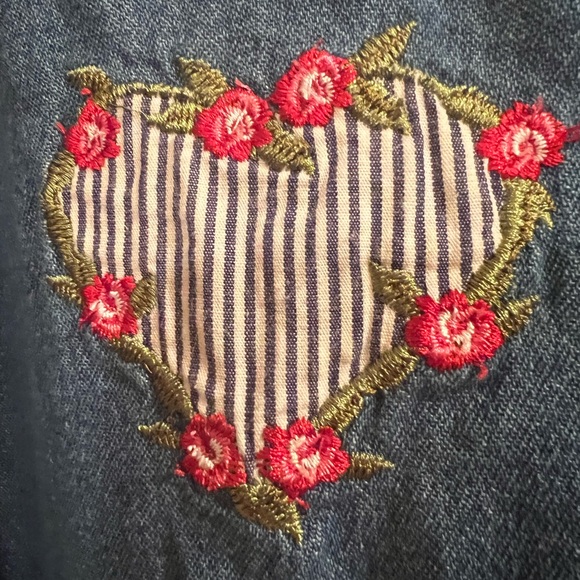 Vintage Denim Calico Short Sleeve Mock Layer Twofer Button Up Shirt Size 22/24 - Picture 6 of 13